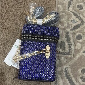 Elegant Blue Crystal Embellished Bag